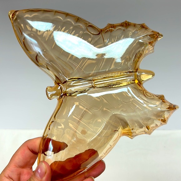 Vintage marigold carnival glass butterfly shaped candy/nut dish”Jeanette Glass” - Picture 3 of 5